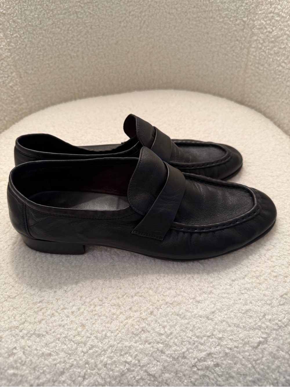 The Row Black Leather Penny-Style Loafers - Picture 2 of 5